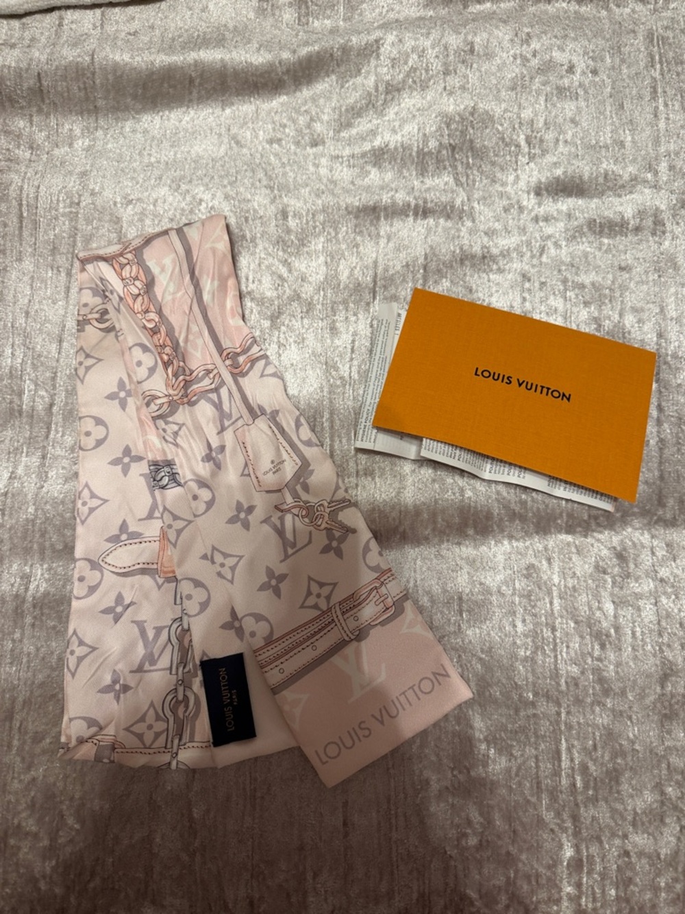 Louis Vuitton Pale Pink and Gray Monogram Silk Scarf Bandeau